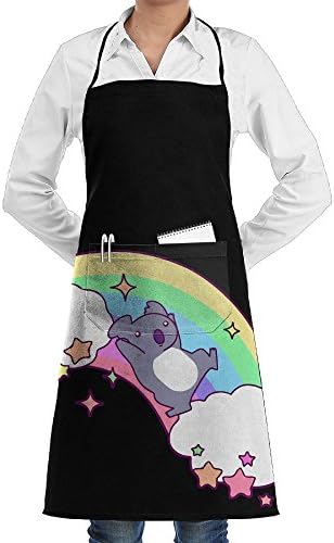 Adult Rainbow Koala Adjustable Kitchen Bib Apron With Pocket Cooking Restaurant Chef Aprons For BBQ, Painting, Bar Pub
