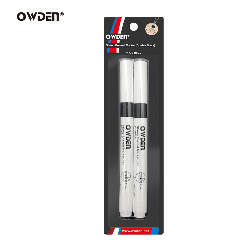 OWDEN 2-Pieces Metal Stamp Enamel Marker for Metal Stamping and Engraving Diy, Jewelry Steel Stamps Acrylic Ink. (2-Pieces Black)