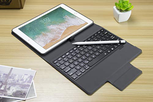 iPad 9.7 Keyboard Case, YiMiky iPad Keyboard Case Compatible with iPad 9.7 2018 (6th Gen)/iPad 2017 (5th Gen)/iPad Air 2 & 1, Bluetooth 7 Color Backlit PU Leather Folio Keyboard Cover - Black