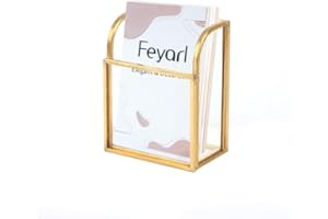 Feyarl Gold Glass Business Card Holder Stand Vertical Business Card Display Clear Business Name Card Organizer Storage for Of