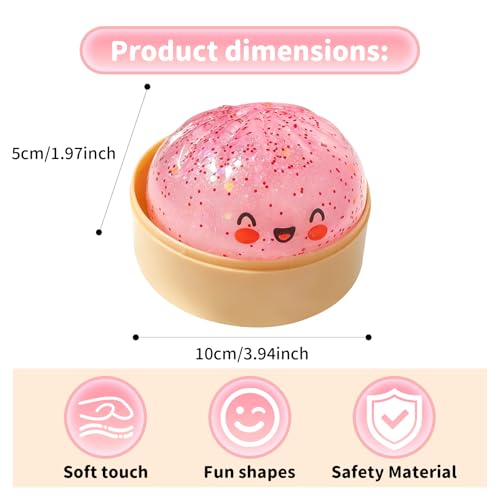 Glitter Squishy Dumpling, Glitter Squishy Dumpling Box, Adult Dumplings Squishy, Anxiety Relief, Adult Soft Squeeze Decompression Dough(Transparent Pink)