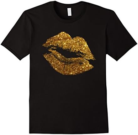 Mens Sexy Lips Gold Glitter T-Shirt Kiss Me Tee Medium Black