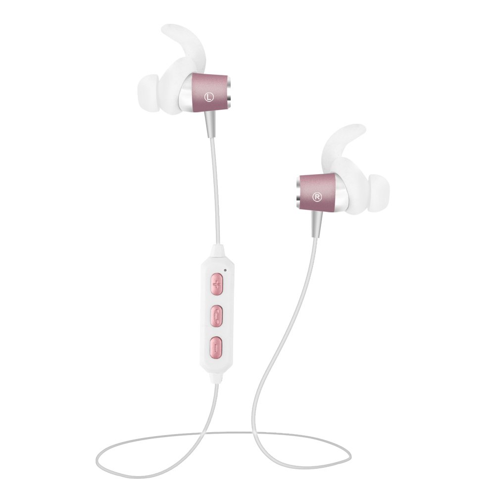 Bluetooth Headphones Sonzi Sport Earphone Wireless 4.1 Magnetic Earbuds for Gym Running with Mic Fast Pairing Workout 6 Hour Battery Noise Cancelling Headsets（Pink）