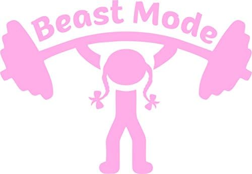 Tshirt Rocket Beast Mode LADY (C) Weightlifter Decal - Vinyl Gym Fitness Weightlifting Barbells Workout Decal, Laptop Decal, Car Window Sticker (10", Pink)