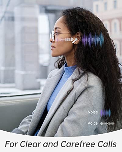 GIEC Wireless Earbuds Noise Cancelling Bluetooth Stereo Earphones in Ear Headphones IP55 Waterproof Bluetooth Earbuds Crystal-Clear Treble Booming Bass Wireless Headset, White
