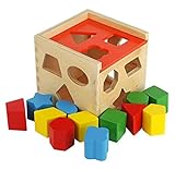 Colorful Shape Cube Sorting Puzzle - Solid Wood Toy with 12 Shapes - Educational Baby Toy for Toddler Boys and Girls Age 18-24 Months, 2 Years and Up - Classic Early Development Shape Recognition Toy