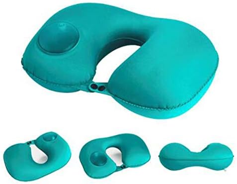 LXEYE Inflatable Travel Neck Pillow U Shaped, Self-Inflating Foldable Cervical Neck Pillow Head, Neck & Chin Support Airplane Car Travel Pillows with Inflatable Air Pump (Blue)