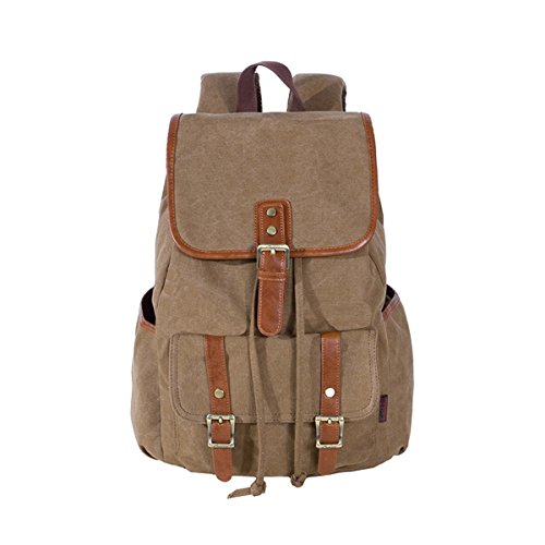 Tinksky KAUKKO Vintage Style Multi-functional Unisex Men Women Canvas Backpack Rucksack Student School Bag Travel Shoulders Bag (Brown)