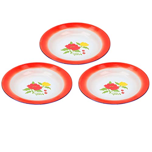 Angoily 3pcs Enamel Plates Enamelware Dinner Plates Serving Platter Trays  Retro White Round Shallow Bowl Plate