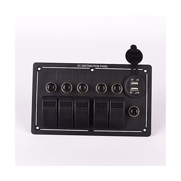 Iztoss-Waterproof-5-Gang-Aluminum-LED-Rocker-Switch-Panel-Power-Socket-Marine-Boat
