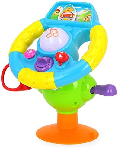 Kids Music Steering Wheel Toys - Wishland Children Steering Wheel with Light Music and Various Driving Sound Suction Cup for Toddler