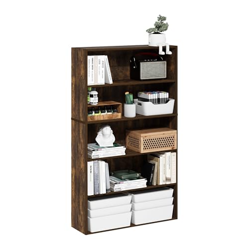 Furinno PASIR Book Shelf, 5-Tier Bookshelf, Bookcase with Open Shelf, 9.4 x 31.5 x 52.7, for Living Room, Bedroom, Home Office, Amber Pine