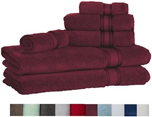 Casa Lino Quick Dry Super Zero Twist 6 Piece Bath Towel Set 7 Star Hotel Luxury Collection, 2 Bath Towel 28x54, 2 Hand Towel- 16x28, Face Towel- 13x13 (Burgundy)