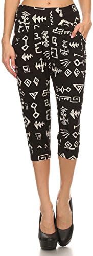 LA12ST Women's Black Tribal Stretch Floral Printed Harem Capris Az7 One Size