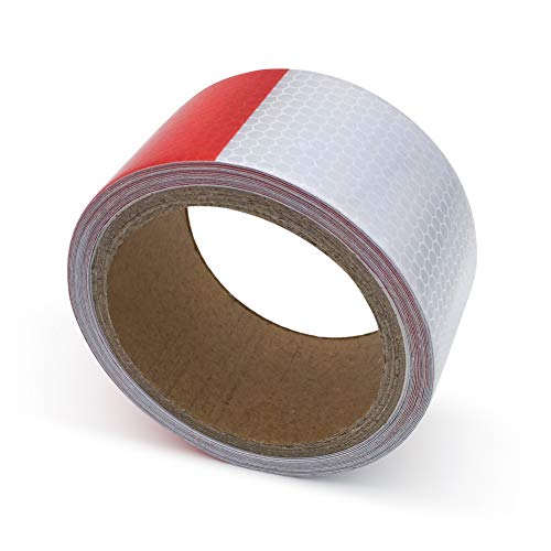 Reflective Flagging Tape Waterproof, 2 Inches by 5 Yards Hexagon Safety Tape for Concrete, Red and Silver Conspicuity Tape Stickers