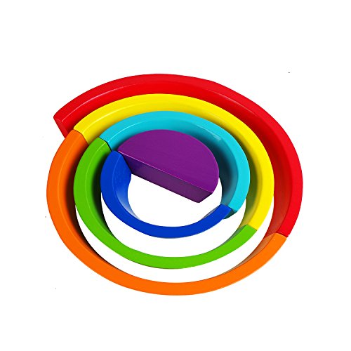 Wooden Rainbow Stacking Game Stacker Learning Toy Geometry Building Blocks Creative Nesting Educational Toys for Kids Baby Toddlers