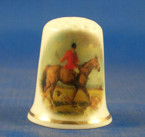 Porcelain China Collectable Thimble - Hunter Horse - Free Gift Box