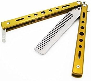 Practice Butterfly Knife , Sports Metal Training Butterfly Coach Knife (Gold comb)