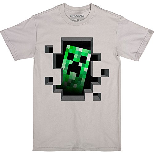 JINX Minecraft Little Boy's Creeper Inside T-Shirt (Silver, Juvy Large (7))
