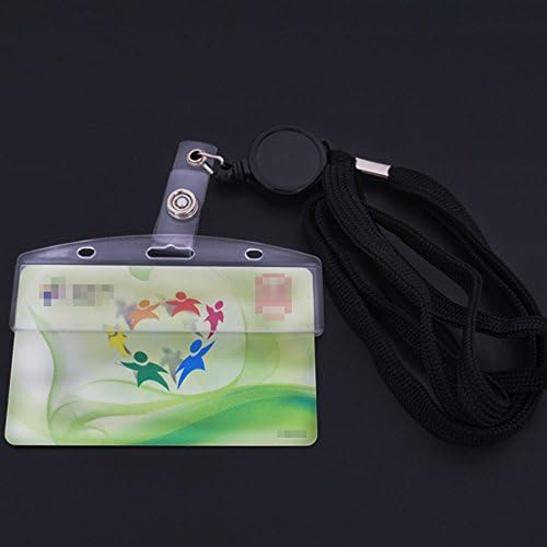Bluemoona 2 Pcs - Half ID Card Frosted Rigid Plastic Badge Holder + Reel Retractable Lanyard Server Waiter easy to POS Access Swipe Card