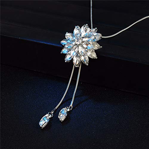 Rurah Zircon Fringed Clover Sweater Chain Necklace Pendant Women Girl Ornaments Fashion with Clothing Accessories (3#)