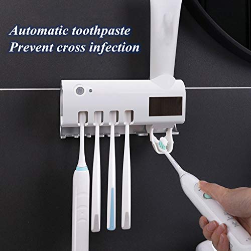 LANGMAN Toothbrush Sterilizer, UV Toothbrush Sterilizer Holder,Rechargeable Solar Power Wall Mounted Toothbrush Organizer with Automatic Toothpaste Dispenser (Black)