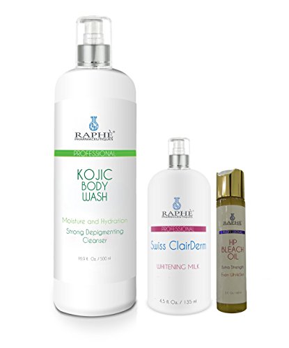 3 in 1: Kojic Acid Bleaching Body Wash 16oz, Clairderm Stable Deep Bleach Cream 120ml, Plus High Potency Bleach Oil 60ml.