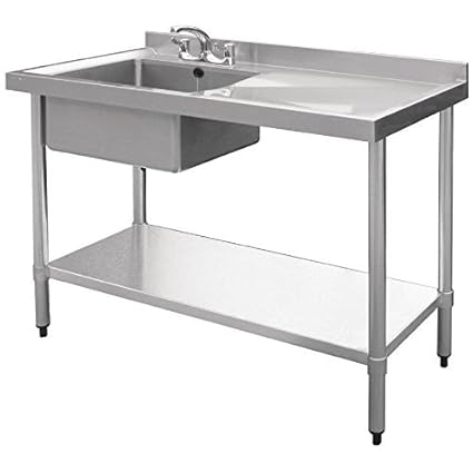 Custom Stainless Steel Single Sink Bowl Unit with Scrap Shoot and Hose Spray Shower Tap (Size : 1650x700x850 mm )
