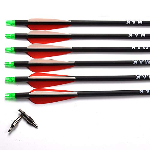 M.A.K Archery Outdoor Hunting Carbon Arrows 6PCS 30" Archery Metal tip 7.8mm Shaft Spine 550 Removable Arrows with Field Points Replaceable Tips for Recurve & Compound Bow