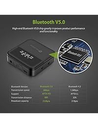 Wsiiroon Bluetooth 5.0 Transmisor Receptor, 2019 actualizado, 2 en 1 inalámbrico aptXHD de baja latencia Bluetooth Audio con pantalla de audio, 0.138 in y adaptador óptico para TV hogar sistema estéreo de coche (par 2 dispositivos)