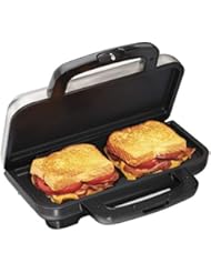 Proctor Silex Deluxe Hot Sandwich Maker With Easy-Clean Durable PFAS-Free Nonstick Ceramic Plates, Fits up to 2 Grilled Cheese, Ruebens, Tortas or Subs, Stainless Steel (25415MN)
