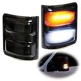 iJDMTOY White/Amber LED Side Mirror Marker Lamps For 2008-16 Ford F250 F350 F450 Super Duty, (2) Smoked Lens, White LED Parking Light, Amber LED Turn Signal Light