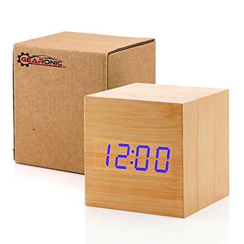 GEARONIC-TM-Wooden-Alarm-Clock-Wood-LED-Square-Cube-Digital-Thermometer-Timer-Calendar-Brighter-LED-Bamboo