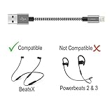 Portable Easy-to-Carry Short USB Charge Power Cable Cord for BeatsX Wireless In-Ear Headphones and iPhone X, 8, 8 Plus, 7, 7 Plus, 6s Plus, 6s: Great with Powerbanks (Silver-Black)