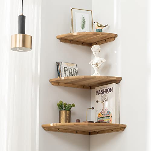 Corner Shelf, 7inch Solid Oak Wood Floating Corner Shelf Wall Mount
