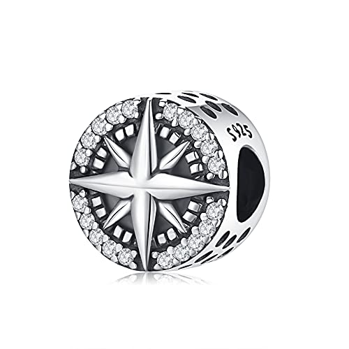 Eusense Compass Charm 925 Sterling Silver fit Pandora European Bracelet