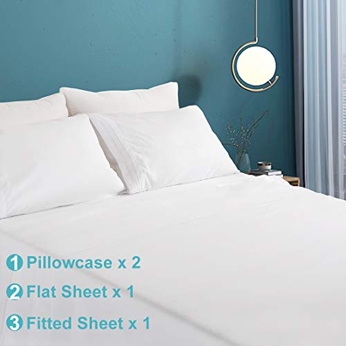 COHOME Queen Bed Sheets Set 4 Piece, Microfiber 1800 Thread Count Luxury Egyptian Sheets-Stain Wrinkle Fade Resistant, Hypoallergenic 16 inch Deep Pocket Bedding Set (White) - Thumbnail 5