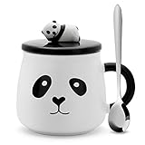 Teagas Cute Black & White 3D Ceramic Panda Coffee Mug with Stainless Steel Spoon, Gift for Friend Teacher Wife
