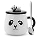 Teagas Cute 3D Ceramic Panda Coffee Mug with Lid and Spoon Gift for Mom Women Teacher Wife