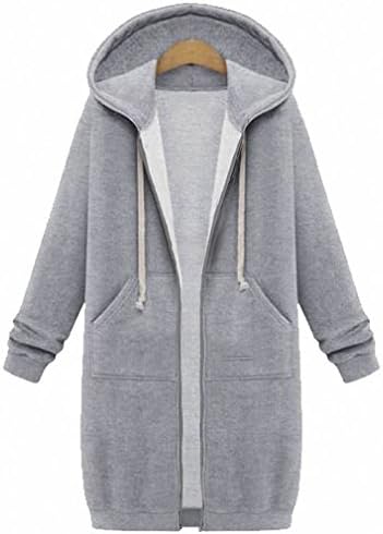 Oversized New Autumn Women Casual Long Hoodies Sweatshirt Coat Pockets Zip Up Outerwear Hooded Jacket Plus Size Tops Gray 5XL