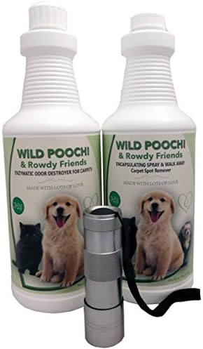 Enzymatic Odor Destroyer for Carpets &amp; Encapsulating Spray &amp; Walk Away Carpet Spotter Set. New Technology for Removing Pet Odor and Stains from Carpets. Includes LED -12 Blacklight Flashlight