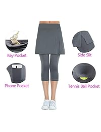 Leotardos para dama plana Impreso Sport Skapri con bolsillos ranura lateral de la falda con integrado Capri Leggings