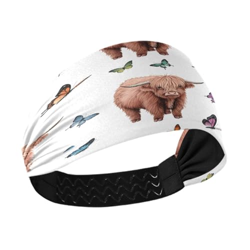 WELLDAY Headbands for Women Highland Calves Butterflies Soft Elastic Non Slip Headbands for Women Running, Wide Women’s Head Band for Thin Hair