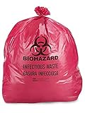 DDI IW2424 Biohazard Waste Disposable Bag, 7-10 gallon Capacity, 24 L x 24 W, 1.3 mil, Medium, Red, Pack of 100