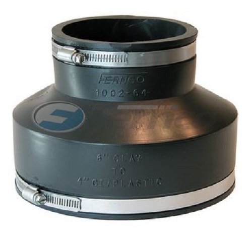 Fernco Inc. GIDDS-301131 P1002-64 Cast Iron Or Plastic Coupling, 6-Inch Clay to 4-Inch, Black