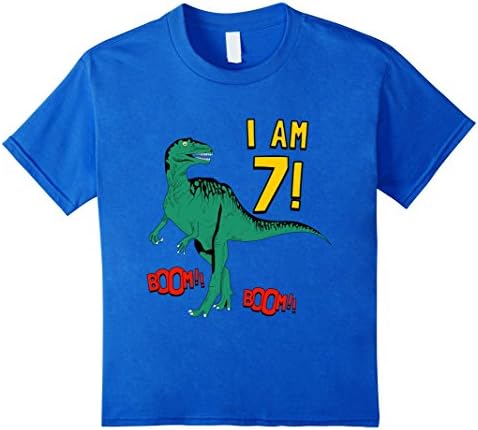 Kids 7th Birthday T-Shirt. Boys 7 year Birthday Dinosaur Tee 8 Royal Blue