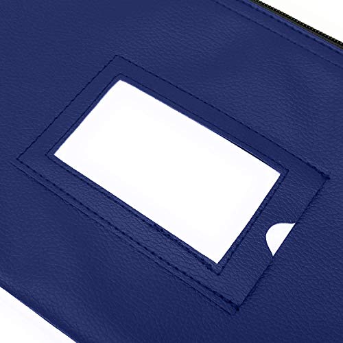 Money Bank Deposit Bag with Zipper | 11x6 inch | Navy Blue | Durable Leatherette Money Cash Coin Check Wallet Pouch for Men & Women with Framed ID Window and Blank Card | by GIDABRAND (1)