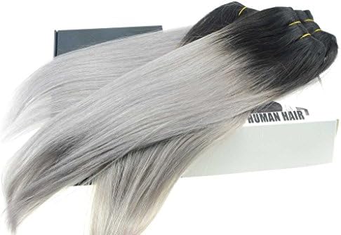 Black Grey Hair Weave Two Tone Ombre 1b/Silver Gray Brazilian Human Hair Weaving Straight Virgin Hair Extensions 3 Bundles Grade 7A -10 10 12