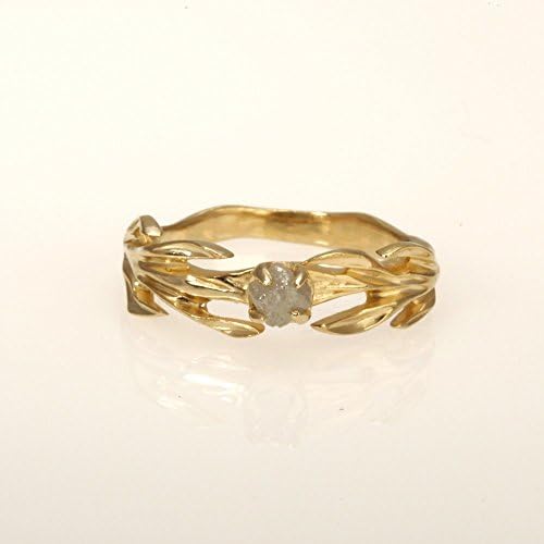 Leaf Engagement Ring, Raw Diamond Ring, 14K Gold Promise Ring, Leaves wedding Ring, Rustic Solitaire Ring, Women Rough Diamond Ring, RG-1108