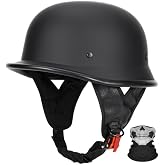 QUICKOOL DOT Certified German Style Motorcycle Half Helmet, Vintage ABS Lightweight Helmet for Adults, Retro Half Face Helmet for Cruiser Scooter Chopper